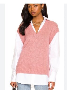 Brochu Walker Nye Vest Layered Wool Cashmere Pink White Sweater XS